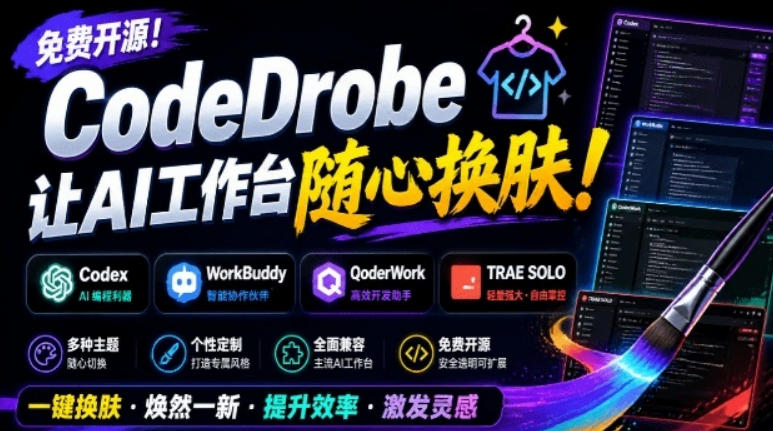 免费开源的CodeDrobe,让AI工作台随心换肤,支持Codex、WorkBuddy等,免费且本地运行!-聊项目