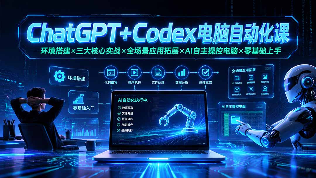 ChatGPT+Codex电脑自动化课:环境搭建×三大核心实战×全场景应用拓展×AI自主操控电脑×零基础上手-聊项目
