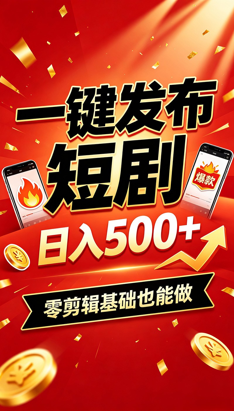 快手短剧一键发布,不用剪辑操作简单,副业日入500+。空闲时间轻松赚收益-聊项目