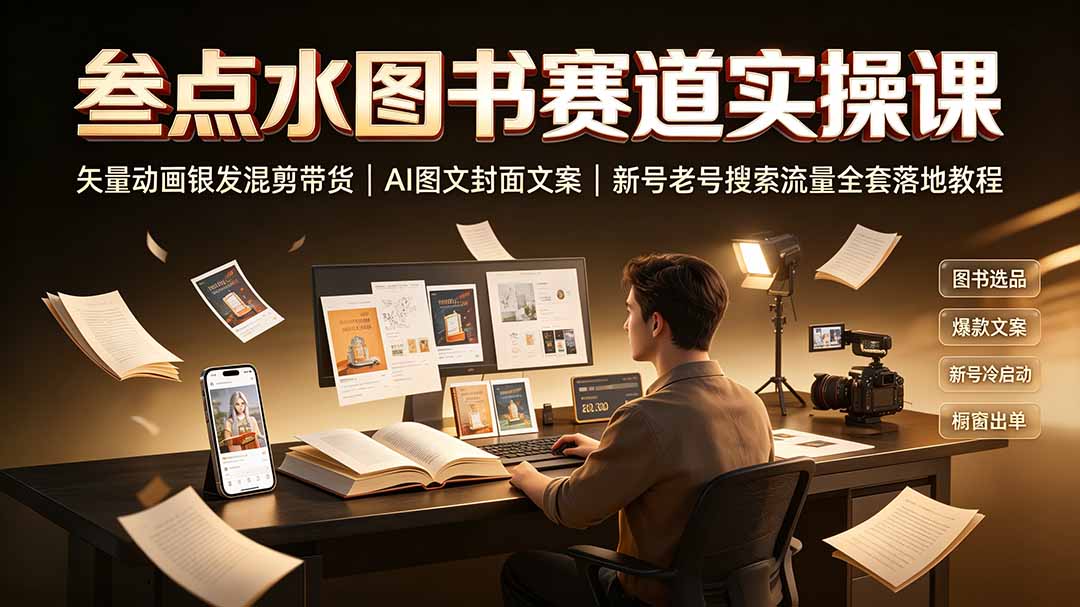 叁点水图书赛道实操课|矢量动画银发混剪带货,AI图文封面文案,新号老号搜索流量全套落地教程-聊项目