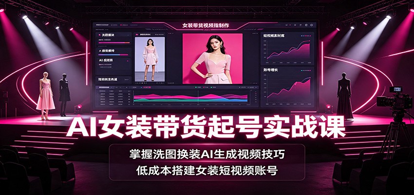 AI女装带货起号实战课:掌握洗图换装AI生成视频技巧,低成本搭建女装短视频账号-聊项目