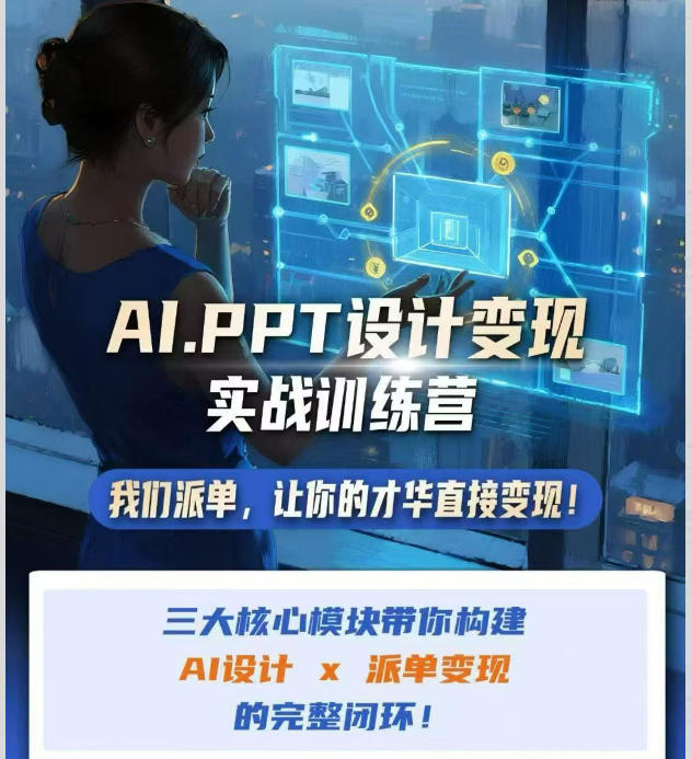 AI+PPT设计变现实战训练营,我们派单,让你的才华直接变现,三大核心模块带你构建Al设计x派单变现的完整闭环-聊项目