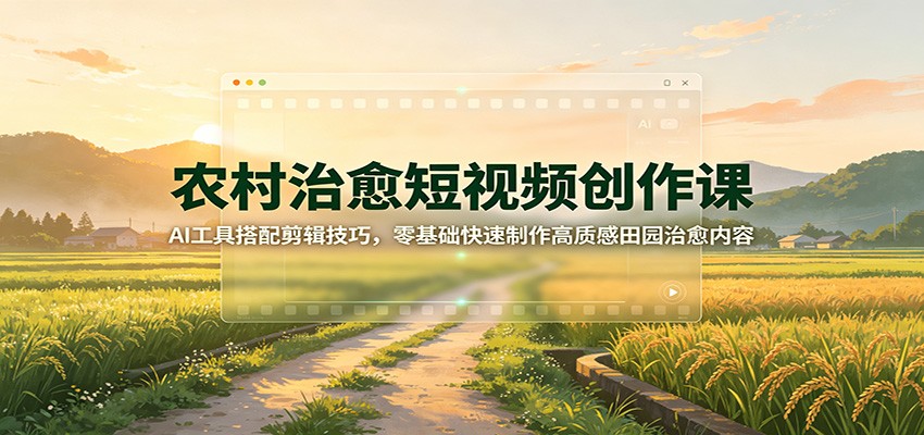农村治愈短视频创作课:AI工具搭配剪辑技巧,零基础快速制作高质感田园治愈内容-聊项目