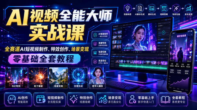 AI视频全能大师实战课｜全赛道AI短视频制作、特效创作、场景变现零基础全套教程-聊项目