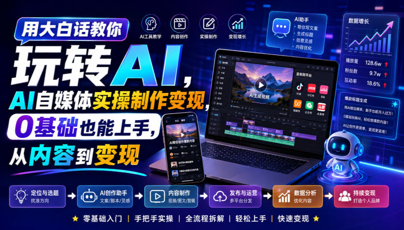 用大白话教你玩转AI，AI自媒体实操制作变现，0基础也能上手，从内容到变现-聊项目