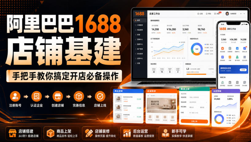 阿里巴巴1688店铺基建，手把手教你搞定开店必备操作(更新8月)-聊项目