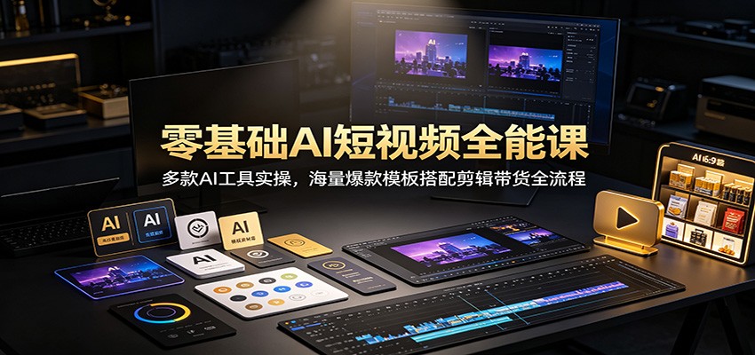 零基础AI短视频全能课：多款AI工具实操，海量爆款模板搭配剪辑带货全流程-聊项目