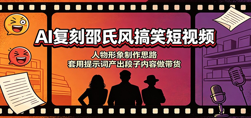 AI复刻邵氏风搞笑短视频：人物形象制作思路，套用提示词产出段子内容做带货-聊项目