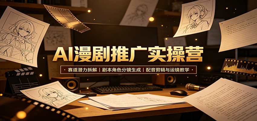 AI漫剧推广实操营：赛道潜力拆解，剧本角色分镜生成，配音剪辑与运镜教学-聊项目