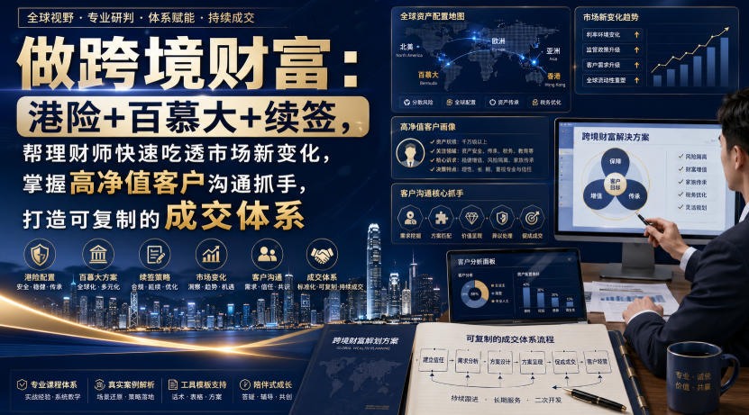 做跨境财富：港险+百慕大+续签，帮理财师快速吃透市场新变化，掌握高净值客户沟通抓手，打造可复制的成交体系-聊项目