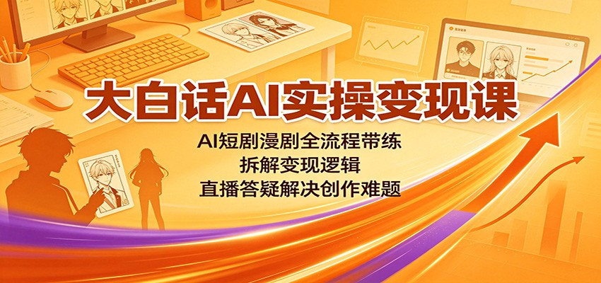大白话AI实操变现课：AI短剧漫剧全流程带练，拆解变现逻辑，直播答疑解决创作难题-聊项目