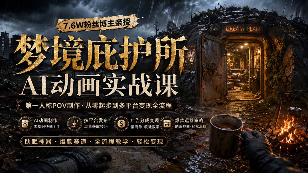 梦境庇护所AI动画实战课：7.6W粉丝博主亲授第一人称POV制作，从零起步到多平台发布变现全流程-聊项目