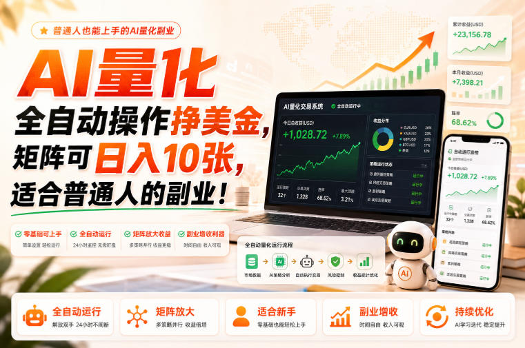 AI量化全自动操作挣美金,矩阵可日入10张,适合普通人的副业!【揭秘】-聊项目