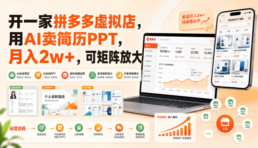 开一家拼多多虚拟店,用AI卖简历PPT,月入2w+,可矩阵放大【揭秘】-聊项目
