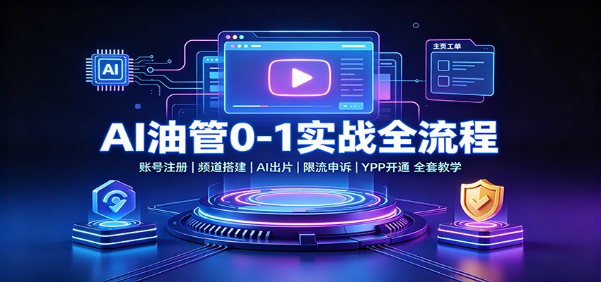 AI油管0-1实战：账号注册频道搭建，AI出片，限流申诉，YPP开通全套教学-聊项目