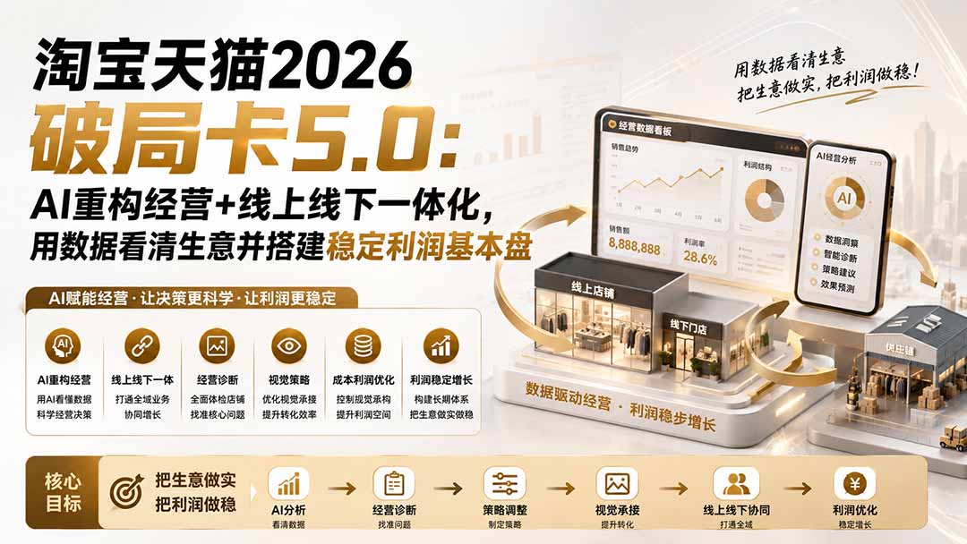 淘宝天猫2026破局卡5.0：AI重构经营+线上线下一体化，用数据看清生意并搭建稳定利润基本盘-聊项目