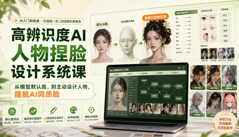 高辨识度AI人物捏脸设计系统课，从模型默认脸，到主动设计人物，摆脱AI同质脸-聊项目