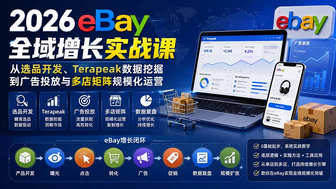 2026-Vincent eBay全域增长实战课-无水印：从选品开发、Terapeak数据挖掘到广告投放与多店矩阵规模化运营-聊项目