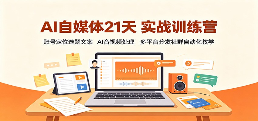 AI自媒体21天实战训练营：账号定位选题文案，AI音视频处理，多平台分发社群自动化教学-聊项目
