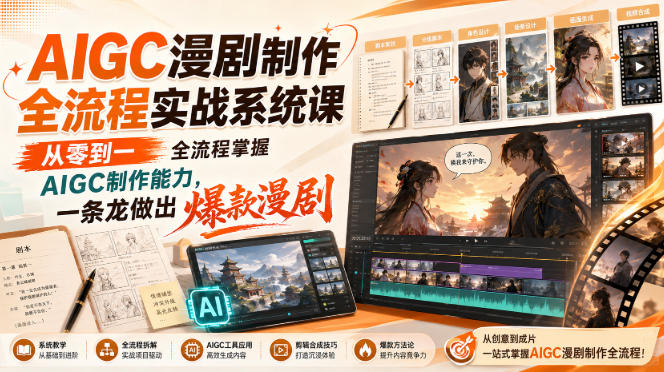 AIGC漫剧制作全流程实战系统课，从零到一全流程掌握AIGC制作能力，一条龙做出爆款漫剧-聊项目
