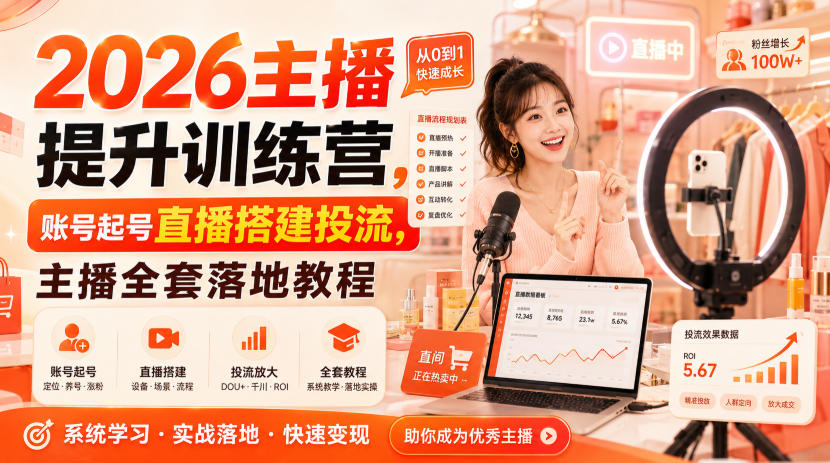 2026主播提升训练营,账号起号直播搭建投流,主播全套落地教程-聊项目