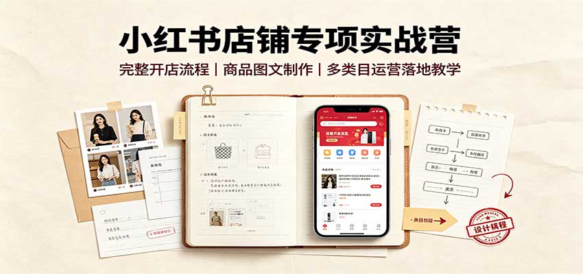 小红书店铺专项实战营:完整开店流程,商品图文制作,多类目运营落地教学-聊项目