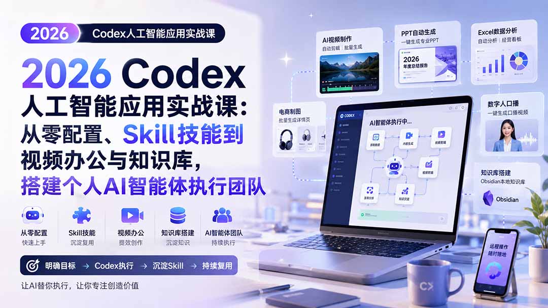 2026 Codex人工智能应用实战课:从零配置、Skill技能到视频办公与知识库,搭建个人AI智能体执行团队-聊项目