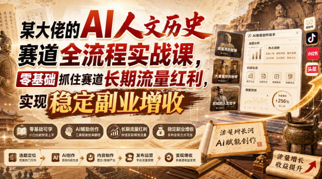 某大佬的AI人文历史赛道全流程实战课,零基础抓住赛道长期流量红利,实现稳定副业增收-聊项目