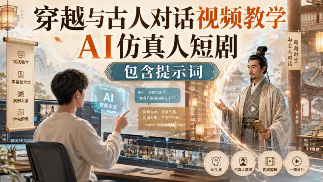穿越与古人对话视频教学，AI仿真人短剧，包含提示词-聊项目