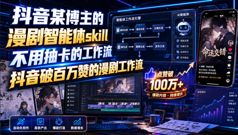 抖音某博主的漫剧智能体skill，不用抽卡的工作流，抖音破百万赞的漫剧工作流(更新)-聊项目