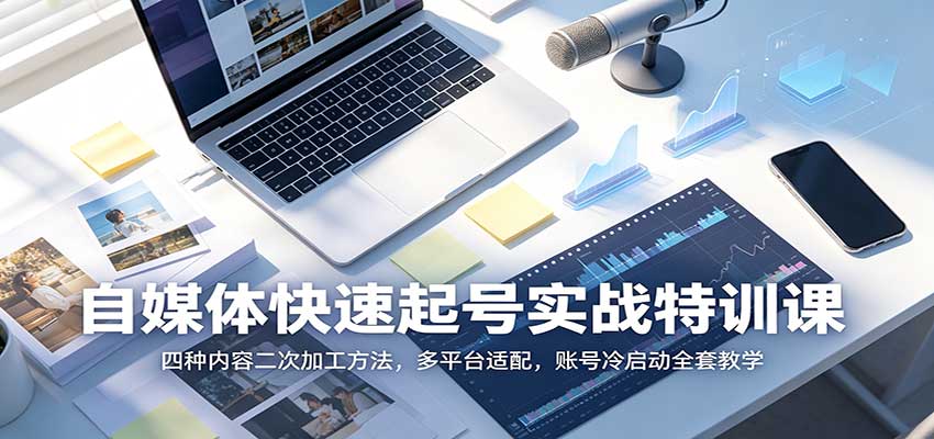 自媒体快速起号实战特训课:四种内容二次加工方法,多平台适配,账号冷启动全套教学-聊项目