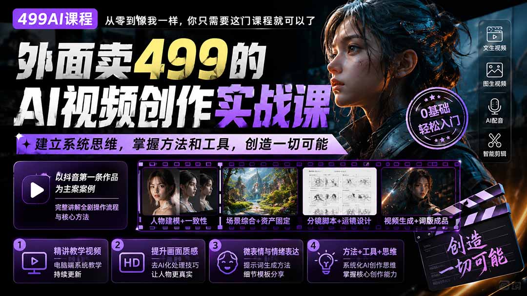 外面卖499的AI视频创作实战课：建立系统思维，掌握方法和工具，创造一切可能。-聊项目