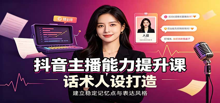 抖音主播能力提升课：账号底层逻辑，直播间搭建调试，话术人设打造全套教学-聊项目