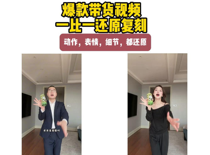 AI带货视频复刻，一比一还原加二创，动作，表情，细节，都还原，新手也能直接套用-聊项目