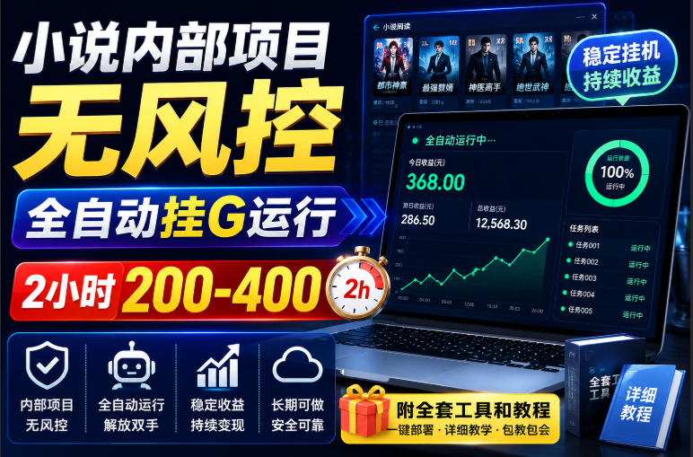 小说内部项目无风控，全自动挂G运行，2小时200-400，附全套工具和教程【揭秘】-聊项目
