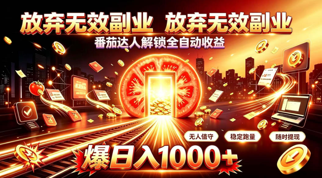 放弃无效副业，番茄达人解锁全自动收益，日入1k+，门槛最低的线上轻资产项目【揭秘】-聊项目