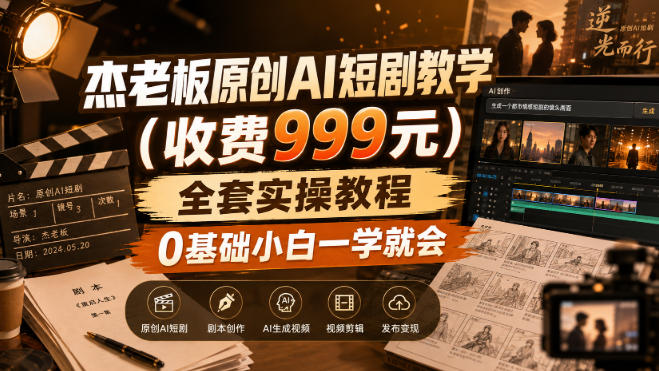 杰老板原创AI短剧教学(收费999元)，全套实操教程，0基础小白一学就会，非搬运技术-聊项目