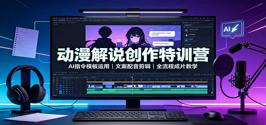 动漫解说创作特训营：AI指令模板运用，文案配音剪辑，全流程成片教学-聊项目