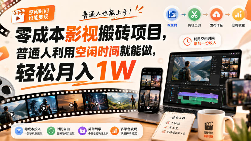零门槛影视搬砖项目，月入万元，玩法稳定普通人可落地的长期副业！-聊项目