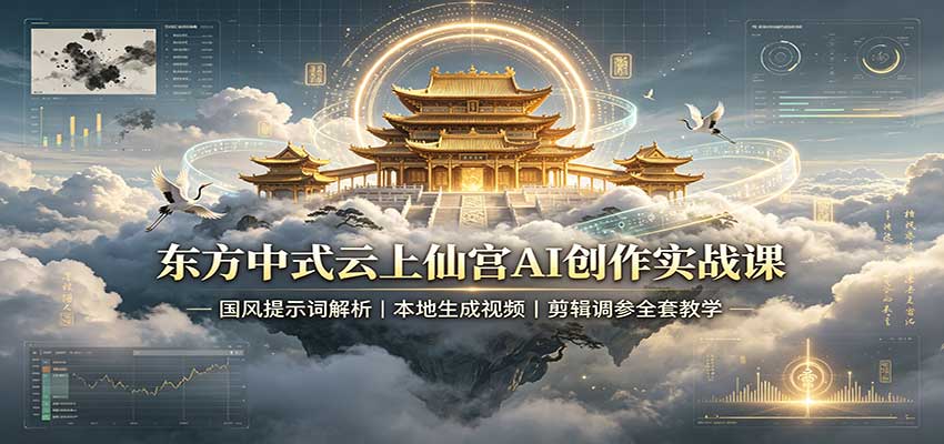 东方中式云上仙宫AI创作实战课：国风提示词解析，本地生成视频，剪辑调参全套教学-聊项目