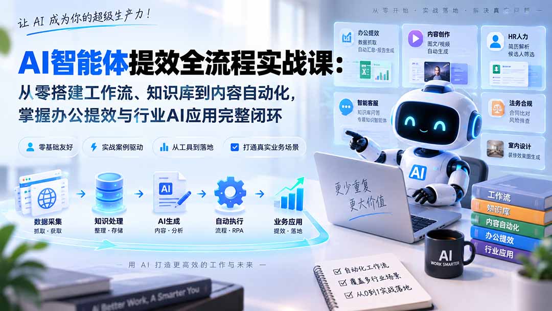AI智能体提效全流程实战课:从零搭建工作流、知识库到内容自动化,掌握办公提效与行业AI应用完整闭环-聊项目