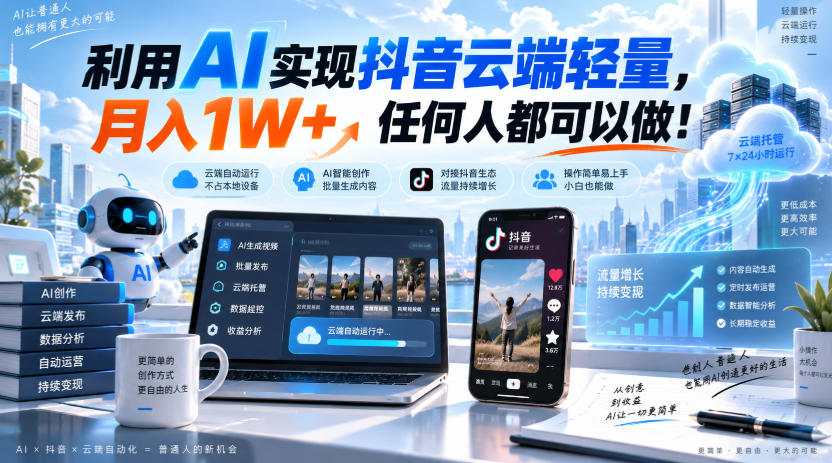 利用AI实现抖音云端轻量，月入1W+，任何人都可以做！【揭秘】-聊项目