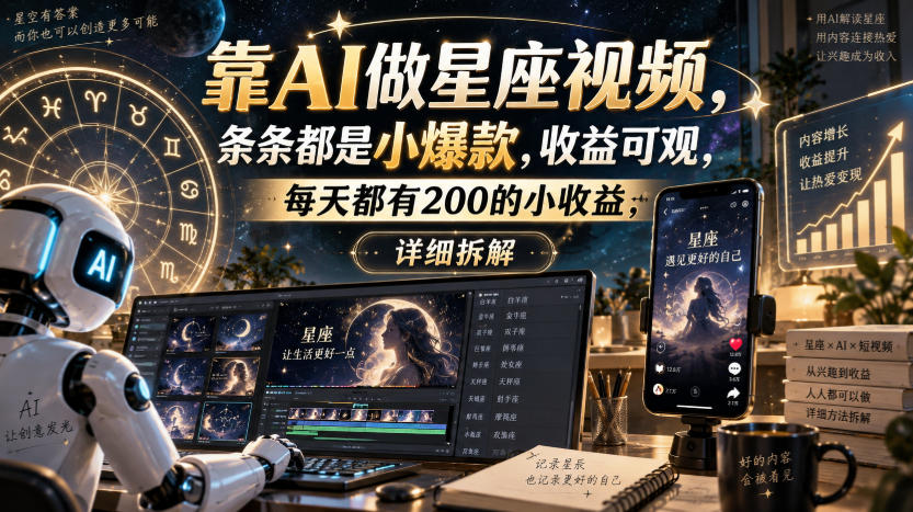靠AI做星座视频,条条都是小爆款,收益可观,每天都有200的小收益,详细拆解-聊项目