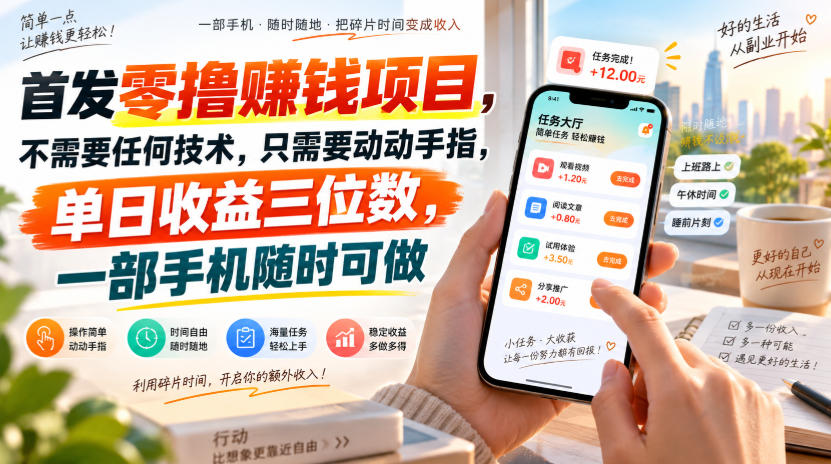 首发零撸賺钱项目，不需要任何技术，只需要动动手指，单日收益三位数，一部手机随时可做【揭秘】-聊项目