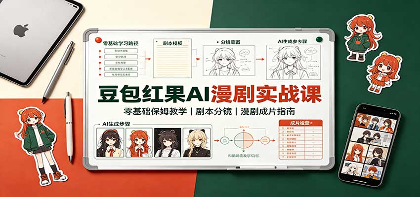 豆包红果AI漫剧实战课：零基础保姆教学，剧本分镜，漫剧成片指南-聊项目