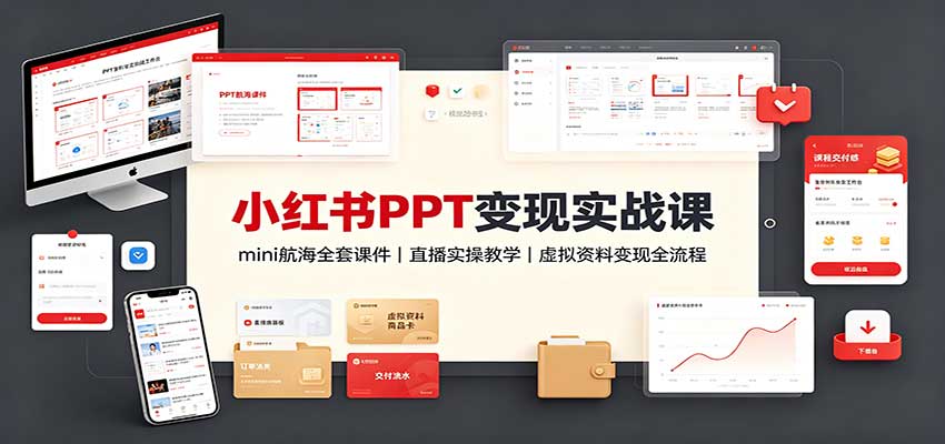 小红书PPT变现实战课：mini航海全套课件+直播实操教学，虚拟资料变现全流程-聊项目