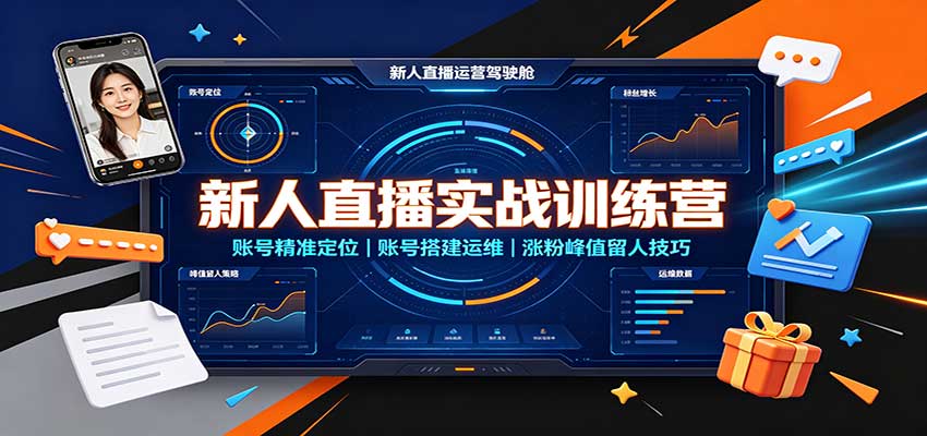 新人直播实战训练营：账号精准定位，账号搭建运维，涨粉峰值留人技巧-聊项目