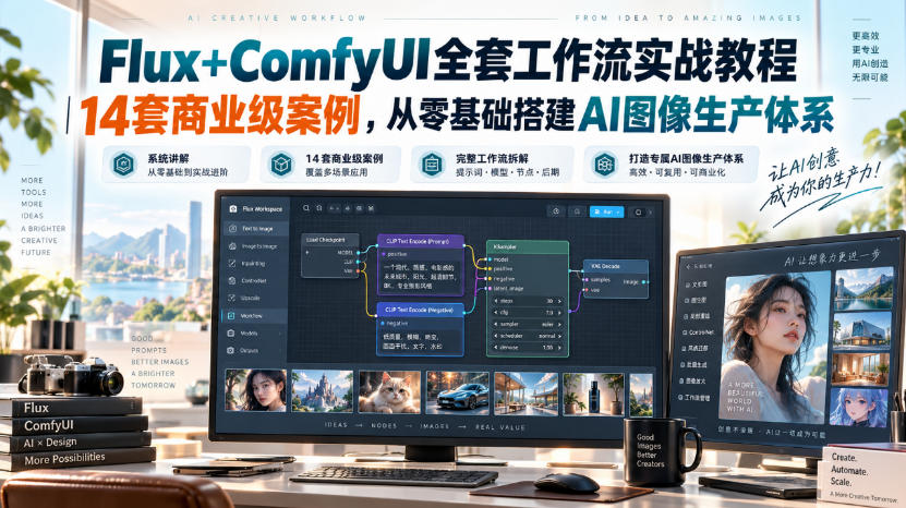 Flux+ComfyUI全套工作流实战教程｜14套商业级案例，从零基础搭建AI图像生产体系-聊项目