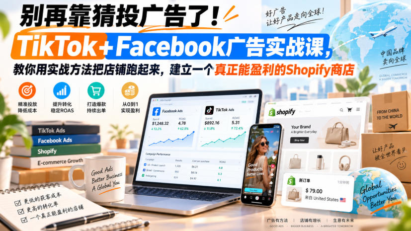 别再靠猜投广告了！TikTok+Facebook广告实战课，教你用实战方法把店铺跑起来，建立一个真正能盈利的Shopify商店【原创双语字幕】-聊项目
