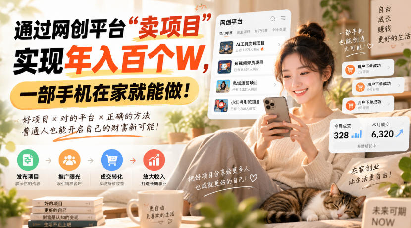 靠卖网创项目变现，一年拿下百万收益！一台手机就能操作！-聊项目